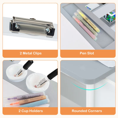 Kids Art Easel Table and Bench Set with Adjustable Easel and Bookshelf