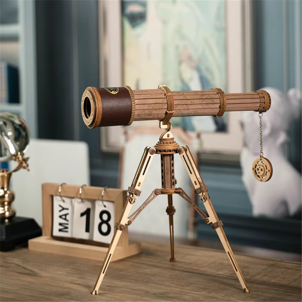 Rokr 1:1 DIY 314Pcs Telescopic Monocular Telescope Wooden Model Building Kits Assembly Toy Gift for Children Adult