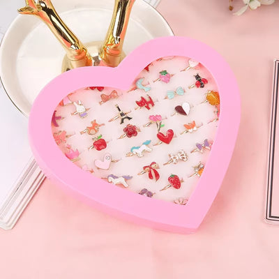 10/20/36 Pcs Cute Adjustable Rings Children Girls Pretend Play Makeup Toys Cartoon Crystal Jewelry Alloy Animal Enamel Ring