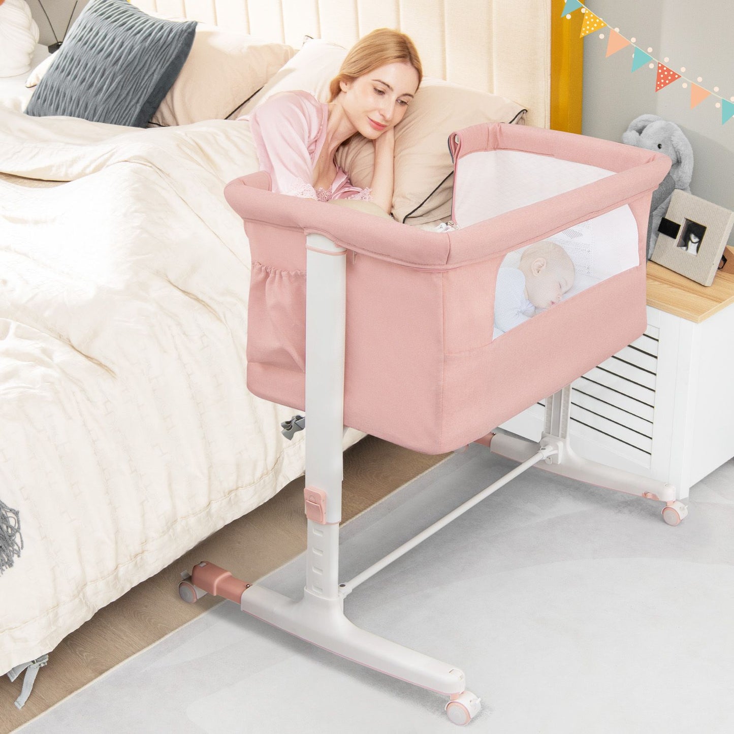 3-In-1 Adjustable Baby Bedside Bassinet with Mattress