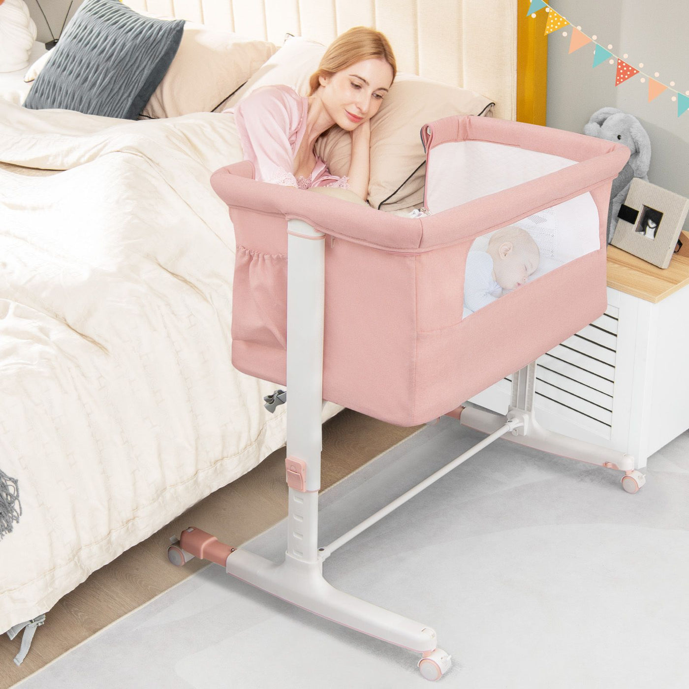 3-In-1 Adjustable Baby Bedside Bassinet with Mattress