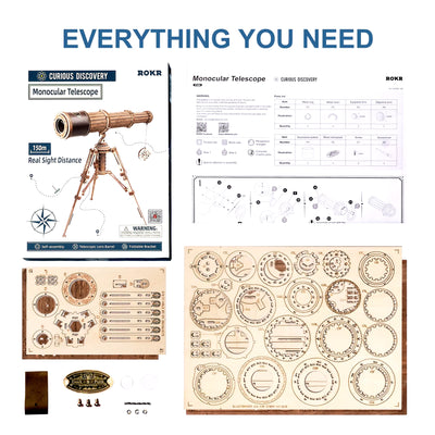 Rokr 1:1 DIY 314Pcs Telescopic Monocular Telescope Wooden Model Building Kits Assembly Toy Gift for Children Adult