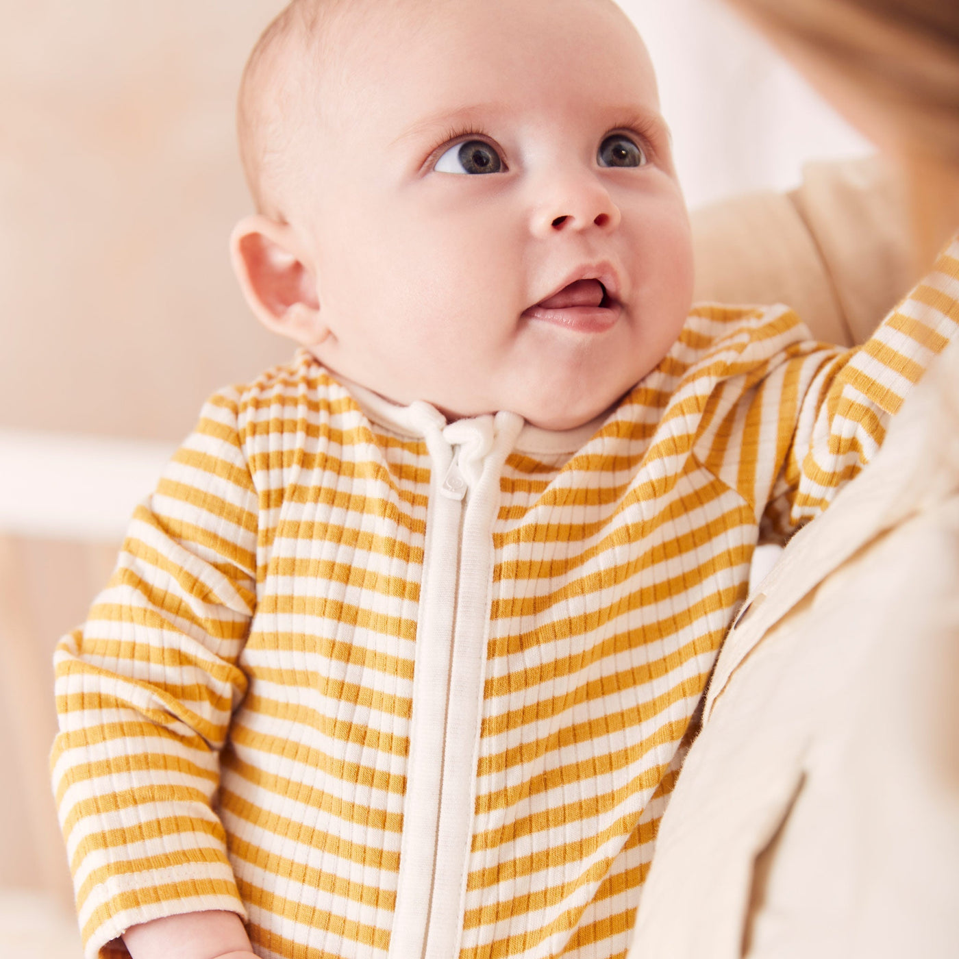 Mustard Stripe Ribbed Zip Sleepsuit