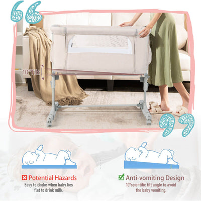 3-In-1 Adjustable Baby Bedside Bassinet with Mattress