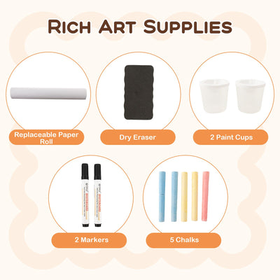 Kids Art Easel Table and Bench Set with Adjustable Easel and Bookshelf