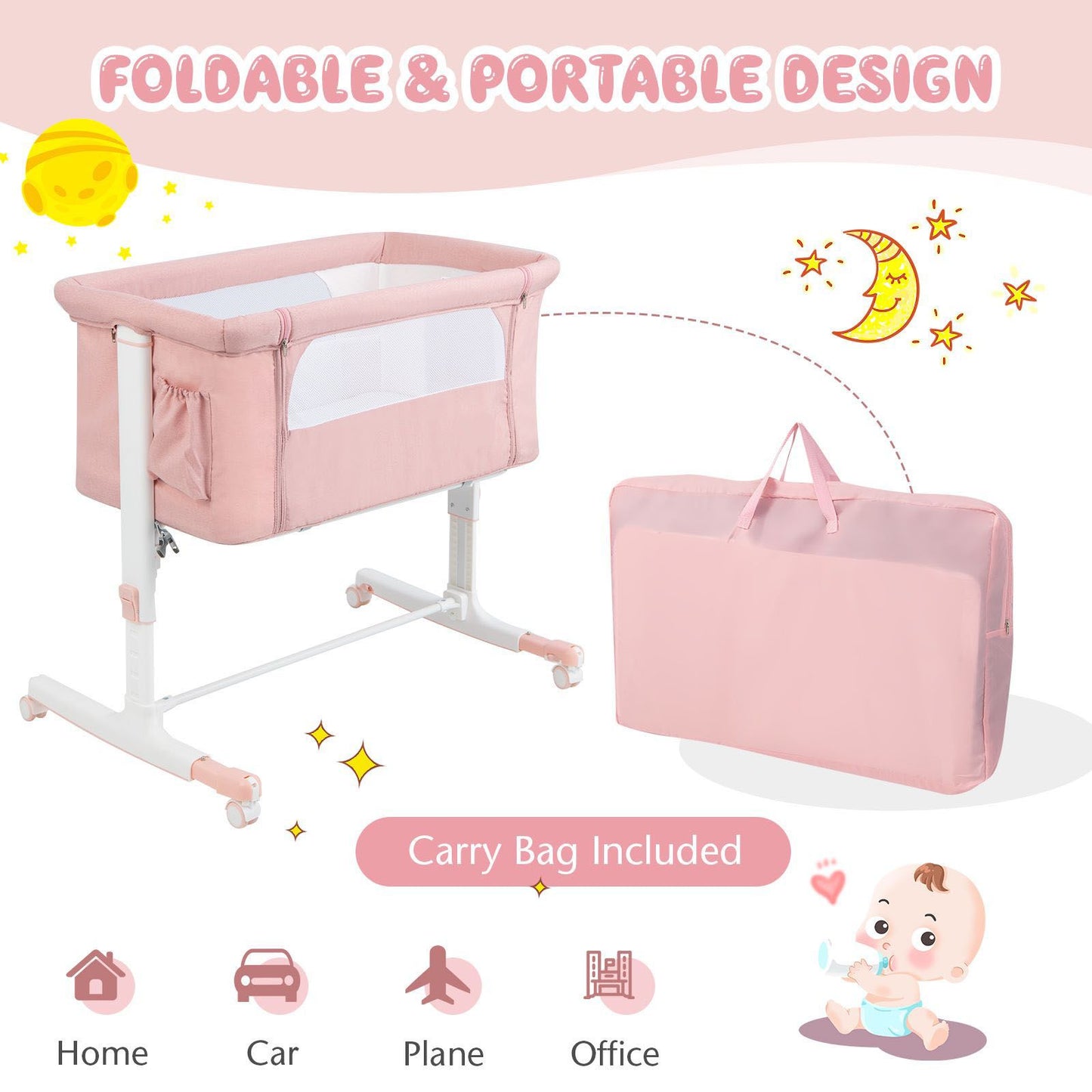 3-In-1 Adjustable Baby Bedside Bassinet with Mattress