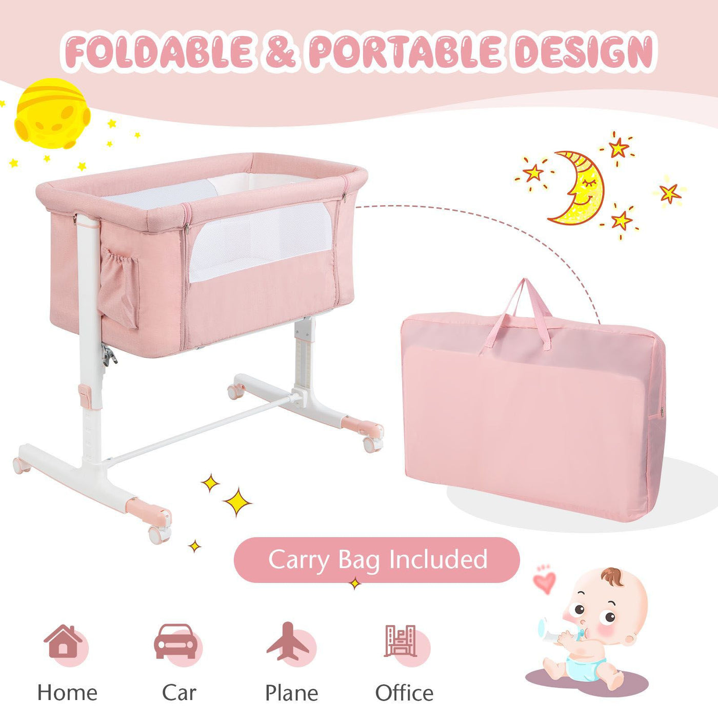 3-In-1 Adjustable Baby Bedside Bassinet with Mattress