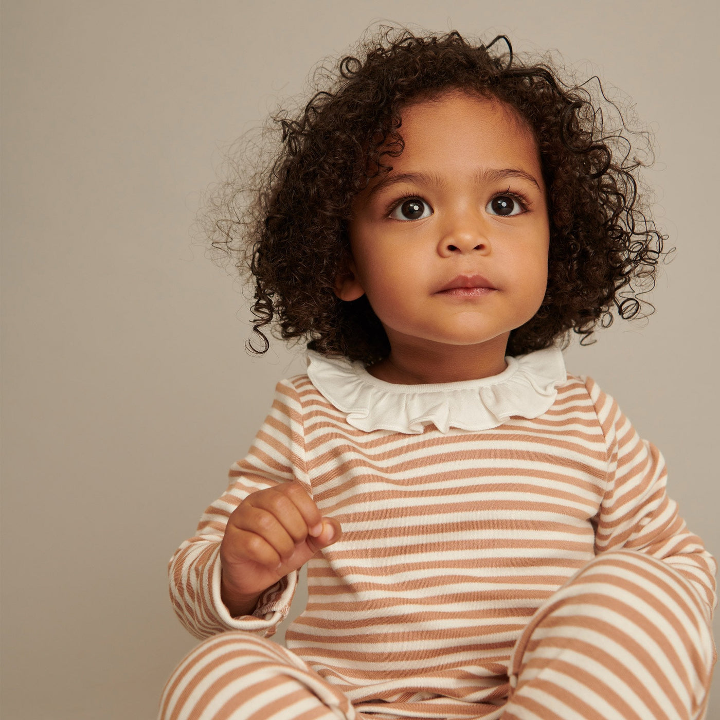 Caramel  Stripe Ruffle Long Sleeve T-Shirt