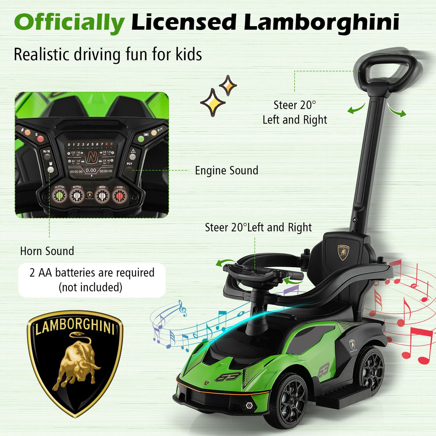 Kids Licensed Lamborghini Ride on Car with Push Handle