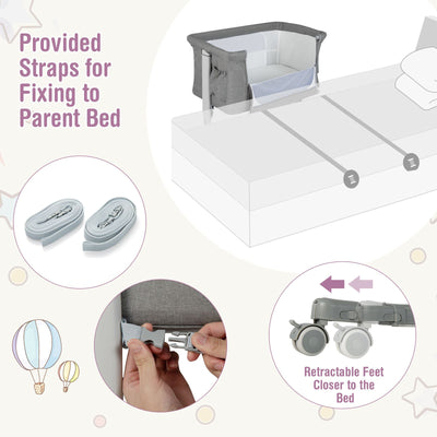 3-In-1 Adjustable Baby Bedside Bassinet with Mattress