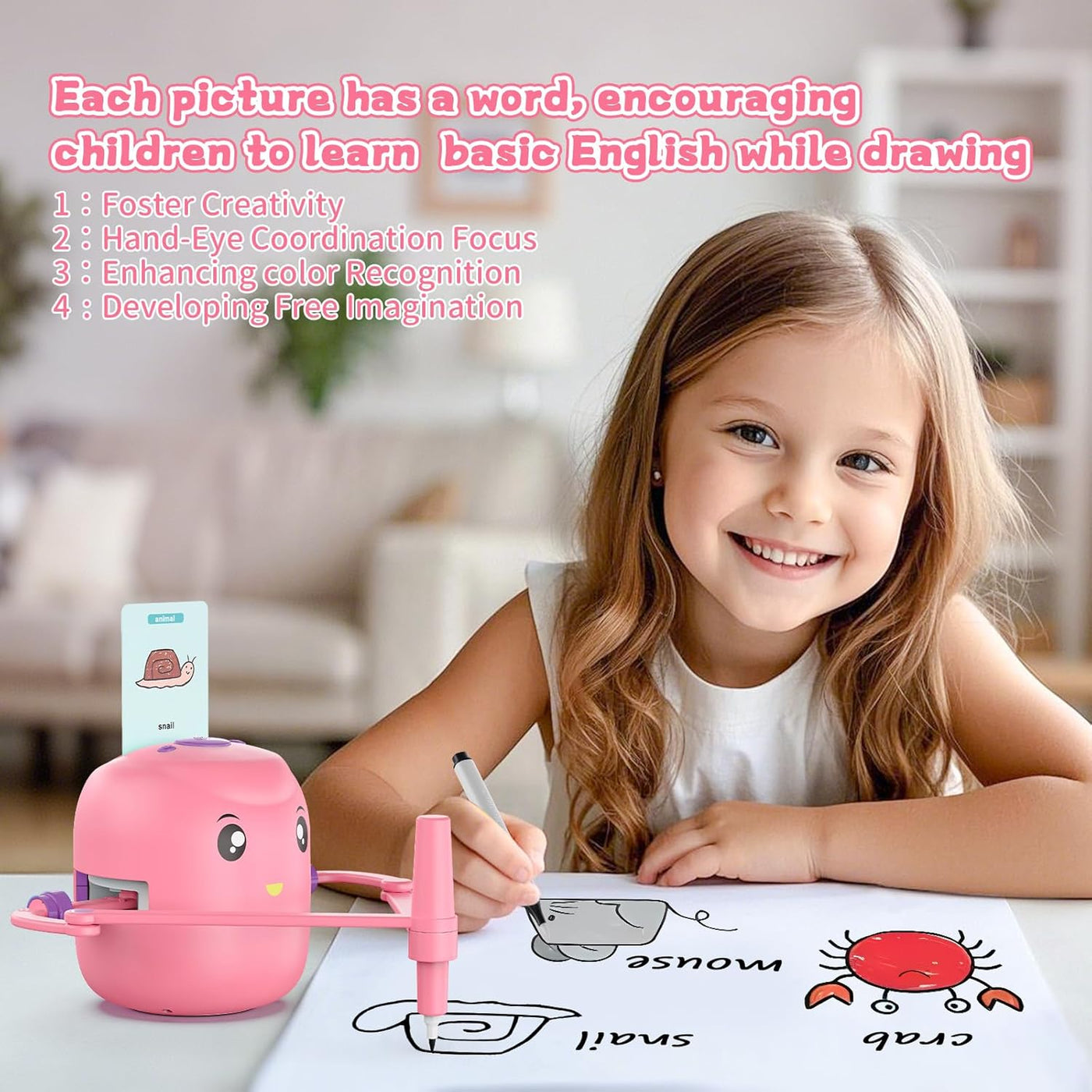 Interactive Drawing Robot for Kids – Montessori Learning Toy with Voice Guidance & 200 Word Cards