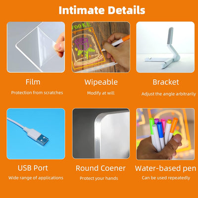 Blu Bebe LED Drawing Board with 7 Colors Pen/Stand,Acrylic Dry Erase Board,Art Creative Desktop Illuminated Wordpad