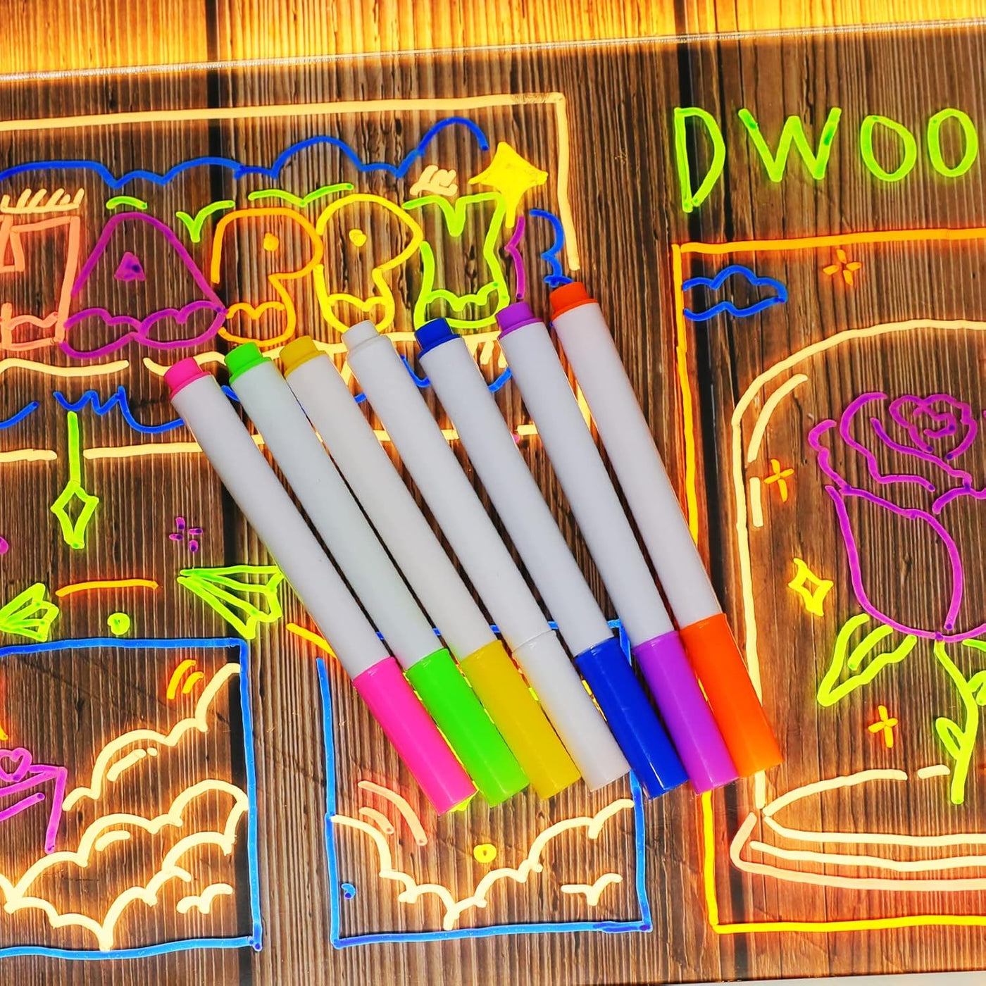 Blu Bebe LED Drawing Board with 7 Colors Pen/Stand,Acrylic Dry Erase Board,Art Creative Desktop Illuminated Wordpad