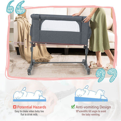3-In-1 Adjustable Baby Bedside Bassinet with Mattress