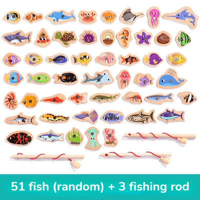 Montessori Wooden Fishing Toys for Children Magnetic Marine Life Cognition Fish Games Parent-Child Interactive Educational Toy