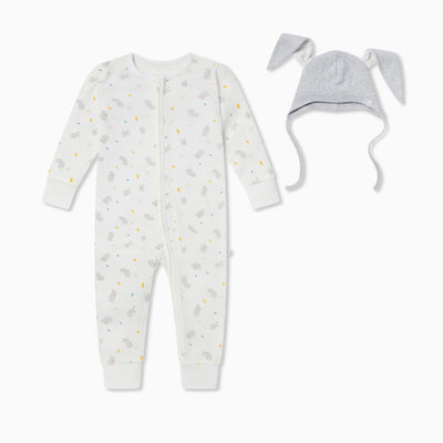 Bunny Clever Zip Sleepsuit & Bonnet Outfit