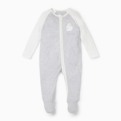 Bunny Raglan Zip-Up Sleepsuit