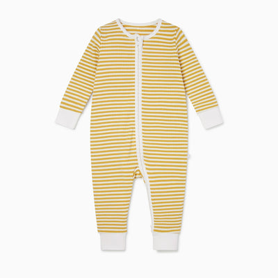 Mustard Stripe Ribbed Zip Sleepsuit