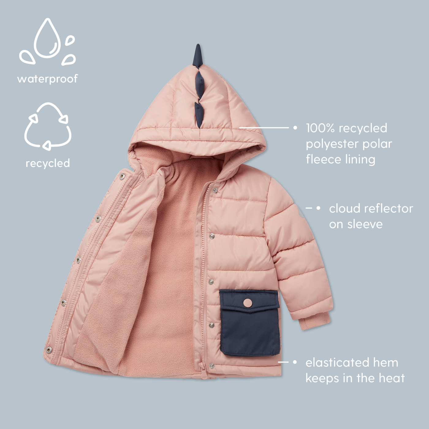 Recycled Waterproof Padded Dino Coat