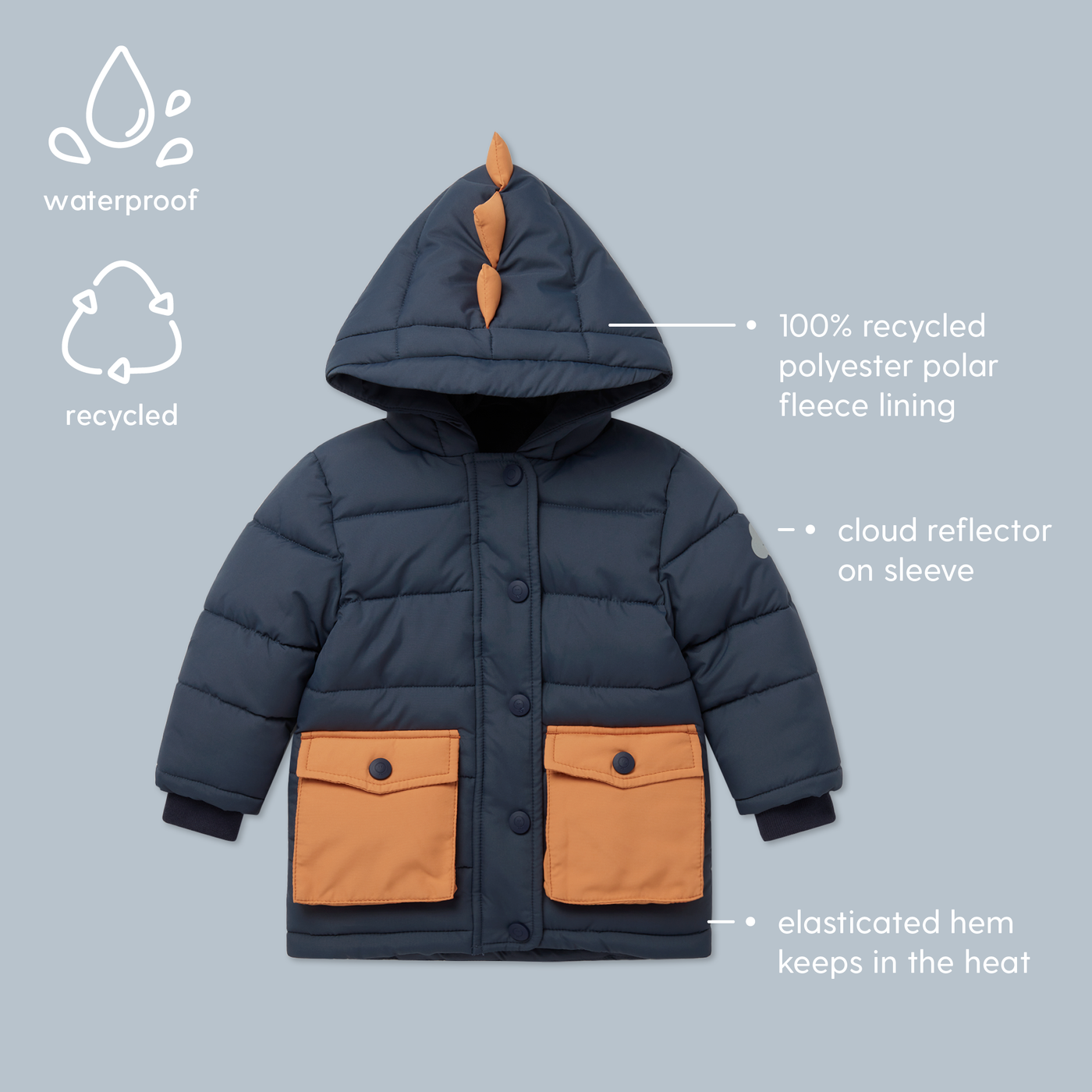 Recycled Waterproof Padded Dino Coat