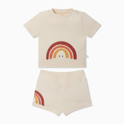 Rainbow Print Short Sleeve Sweatshirt & Shorts Outfit