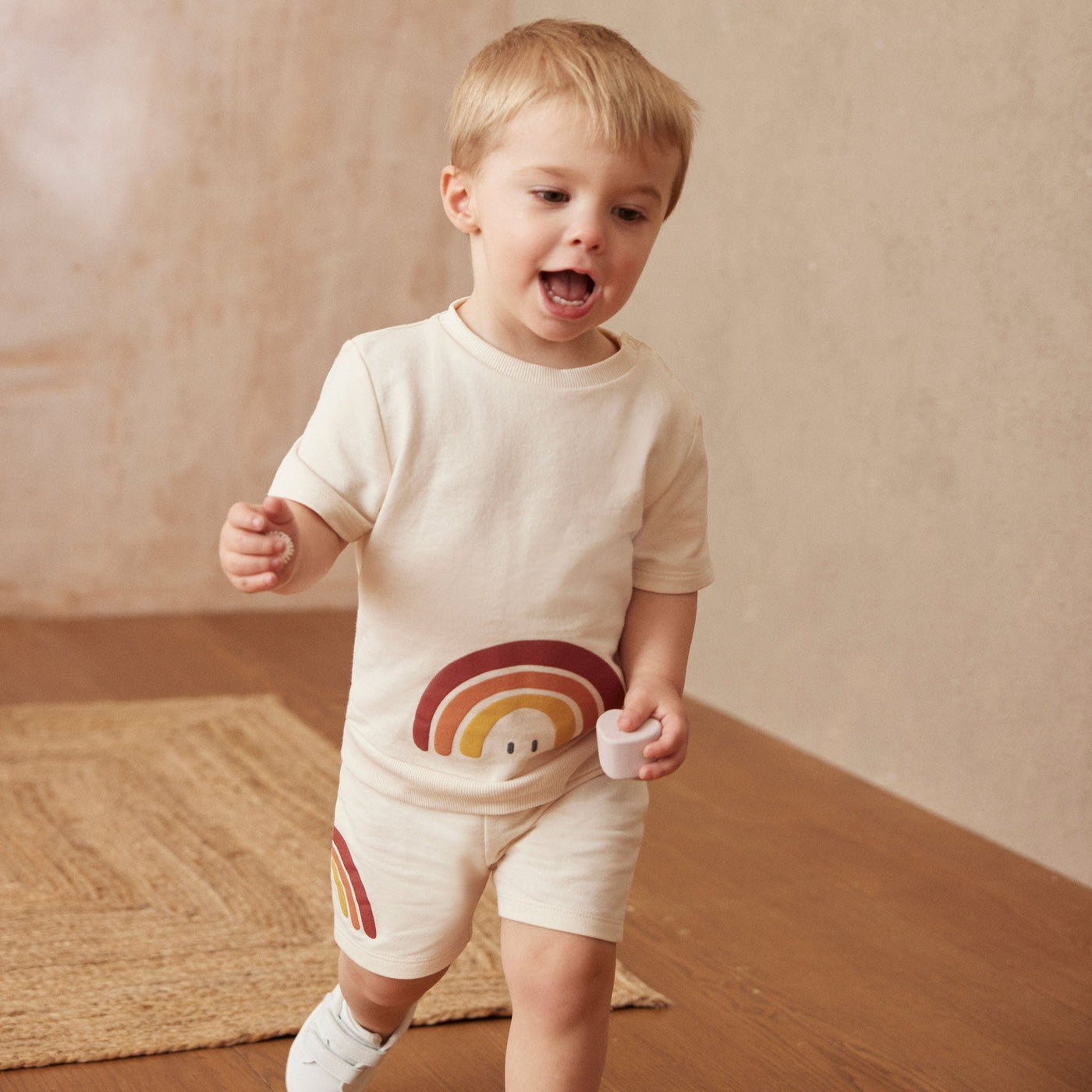 Rainbow Print Short Sleeve Sweatshirt & Shorts Outfit