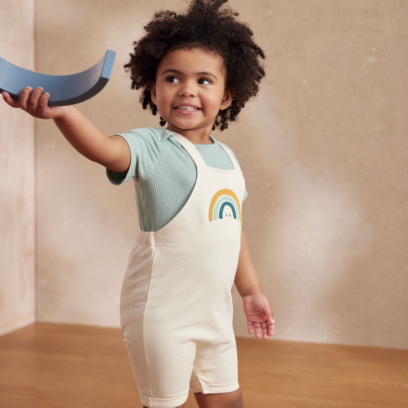 Rainbow Print Dungarees & Ribbed Bodysuit Outfit