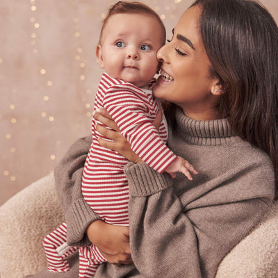 Ruby Stripe Ribbed Zip-Up Sleepsuit