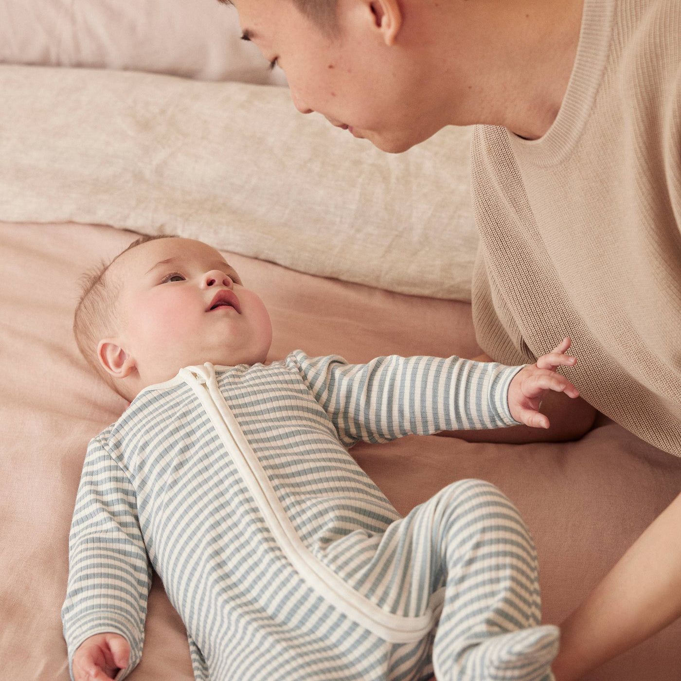 Sea Stripe Ribbed Zip-Up Sleepsuit