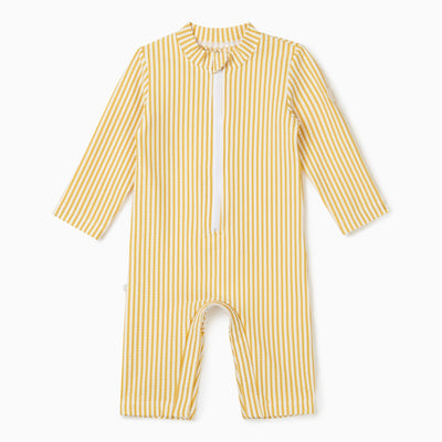 Seersucker Mustard Stripe Sun Safe Suit & Hat