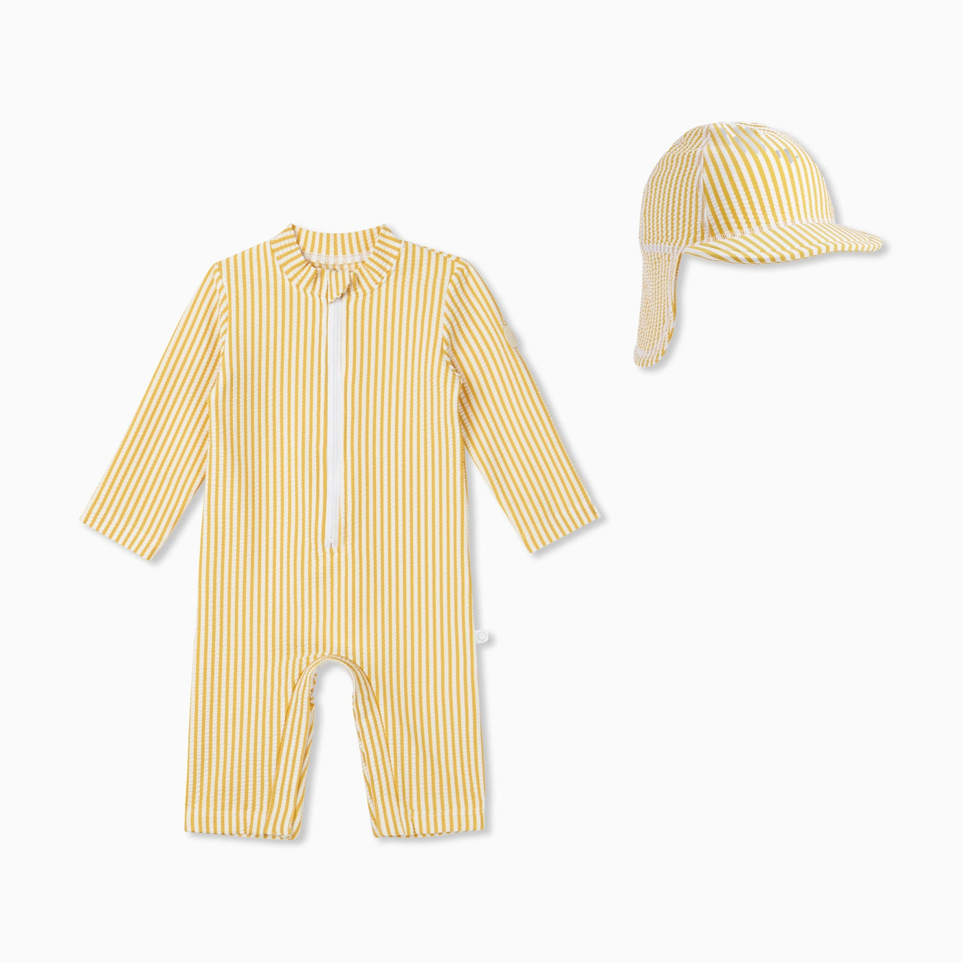 Seersucker Mustard Stripe Sun Safe Suit & Hat
