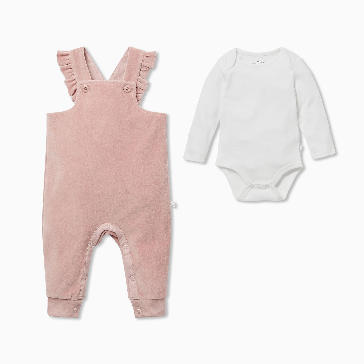 Velour Frill Blush Dungarees & Bodysuit Outfit