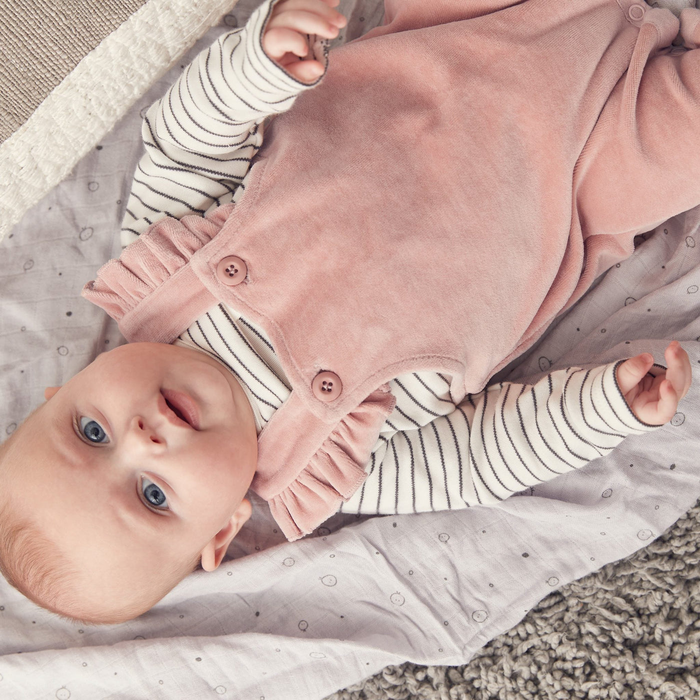 Velour Frill Blush Dungarees & Bodysuit Outfit