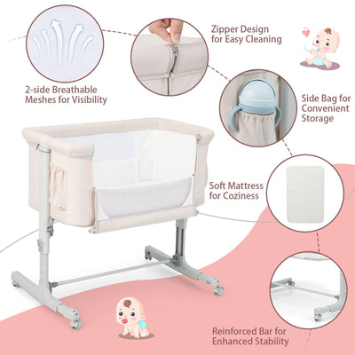 3-In-1 Adjustable Baby Bedside Bassinet with Mattress