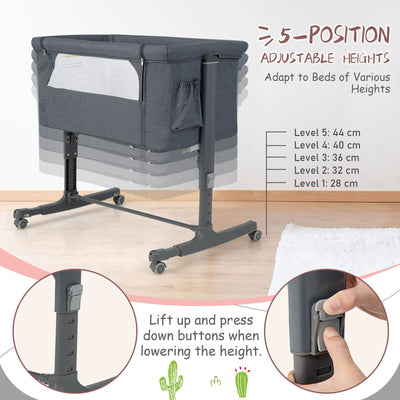 3-In-1 Adjustable Baby Bedside Bassinet with Mattress