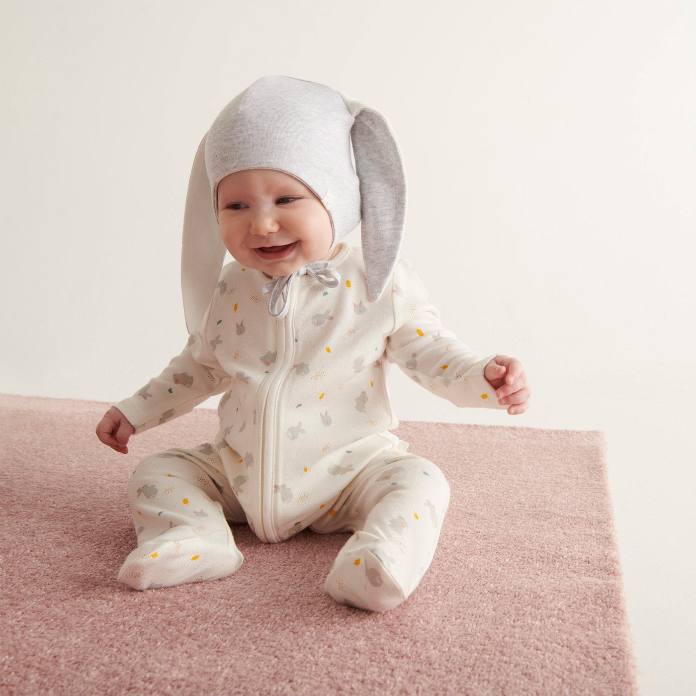 Bunny Clever Zip Sleepsuit & Bonnet Outfit