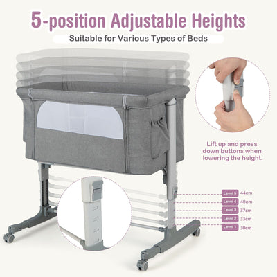 3-In-1 Adjustable Baby Bedside Bassinet with Mattress