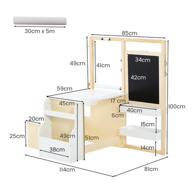 Kids Art Easel Table and Bench Set with Adjustable Easel and Bookshelf