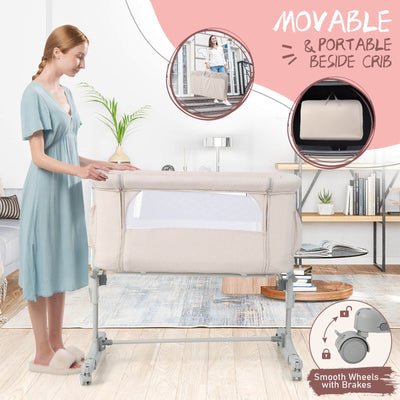 3-In-1 Adjustable Baby Bedside Bassinet with Mattress