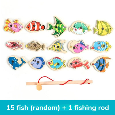 Montessori Wooden Fishing Toys for Children Magnetic Marine Life Cognition Fish Games Parent-Child Interactive Educational Toy
