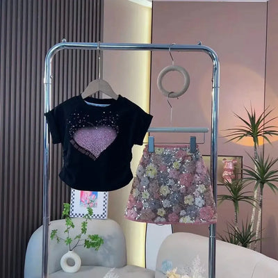 Girls Floral Embroidered Skirt Set