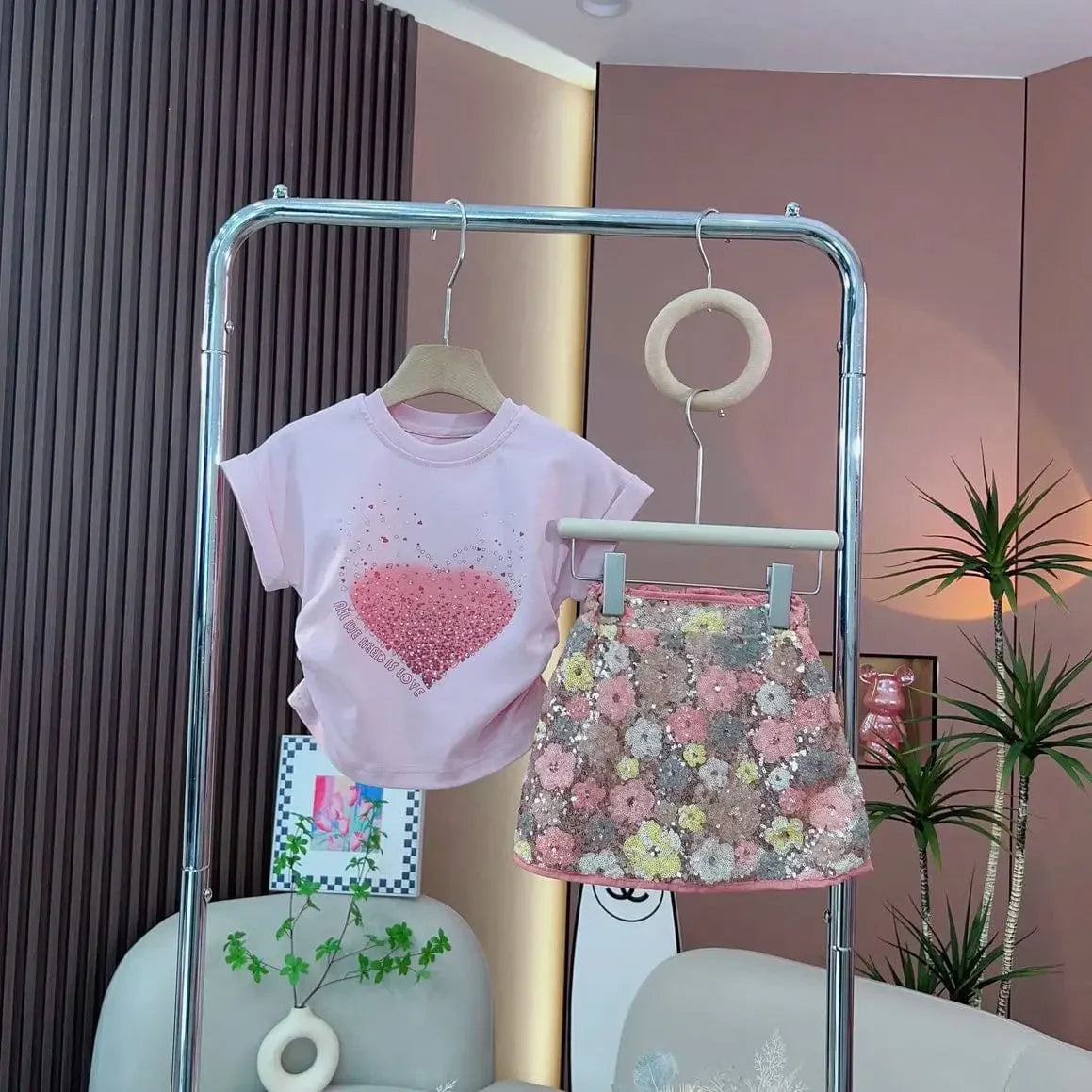 Girls Floral Embroidered Skirt Set