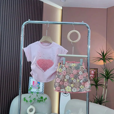 Girls Floral Embroidered Skirt Set