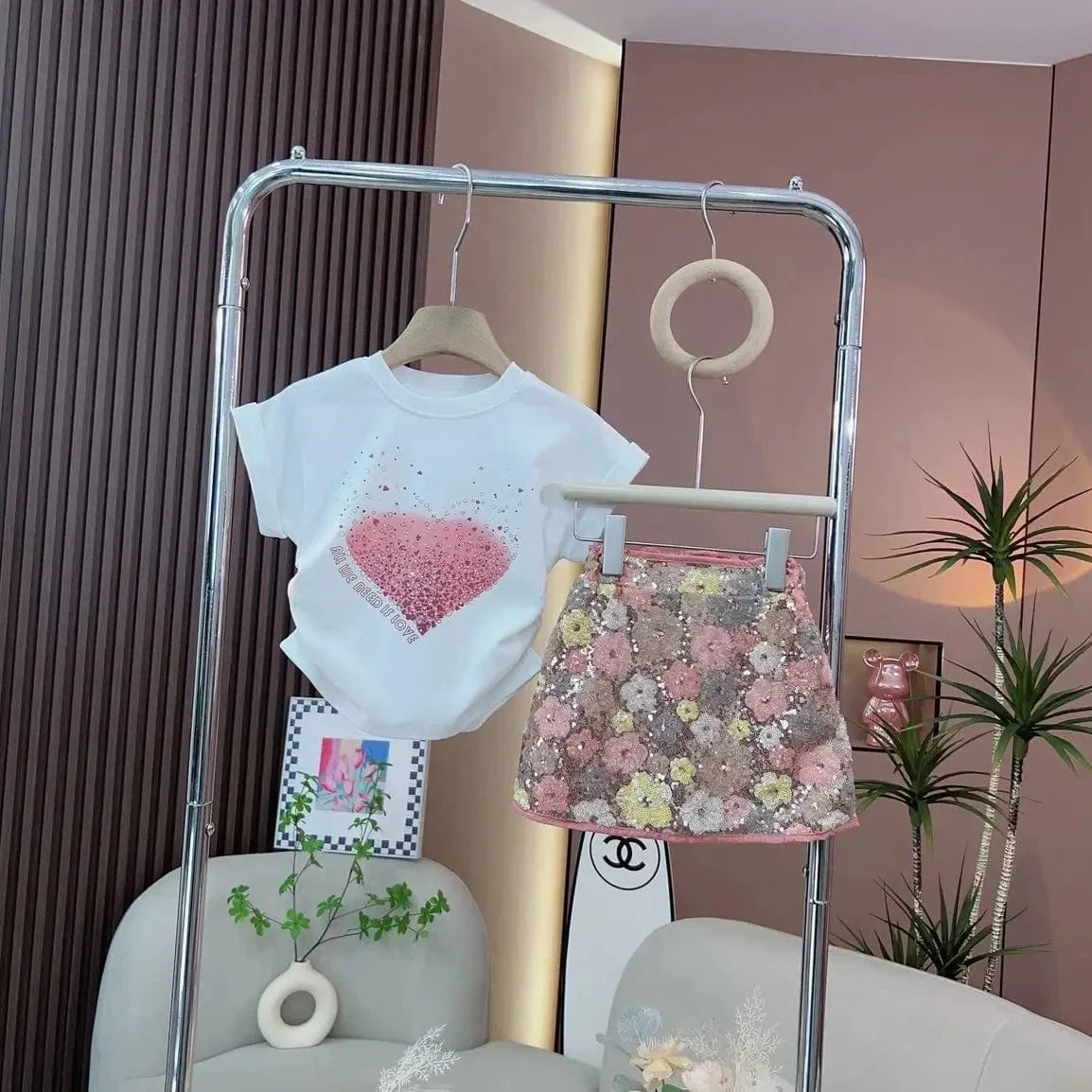 Girls Floral Embroidered Skirt Set