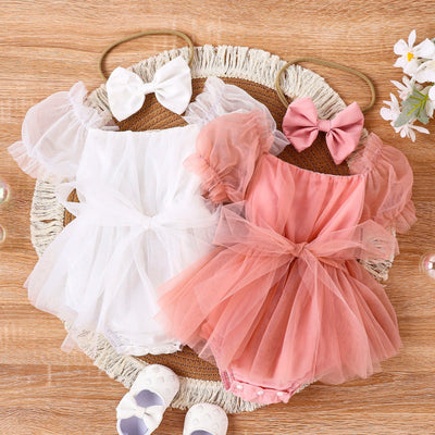 Baby Tulle Dress Set with Bow Headband
