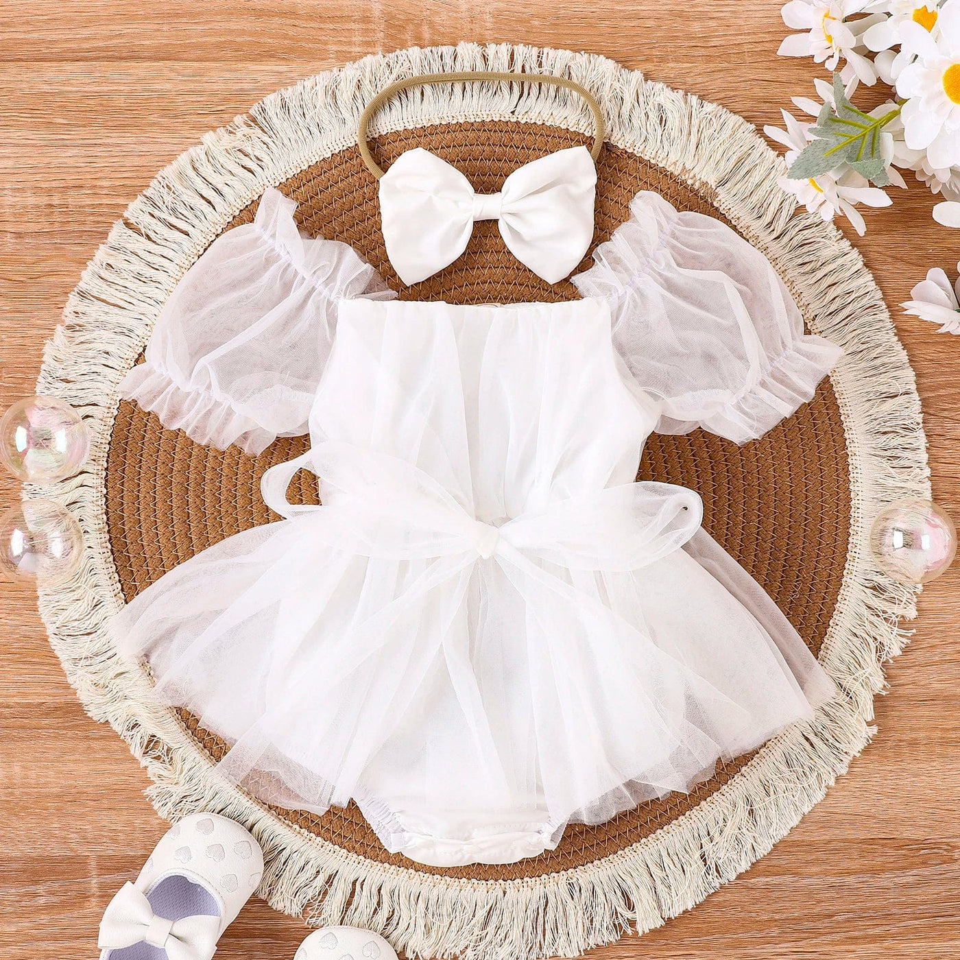 Baby Tulle Dress Set with Bow Headband