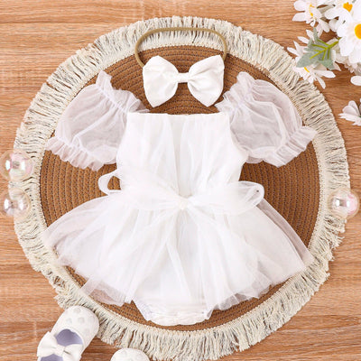Baby Tulle Dress Set with Bow Headband
