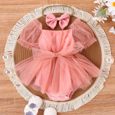 Baby Tulle Dress Set with Bow Headband