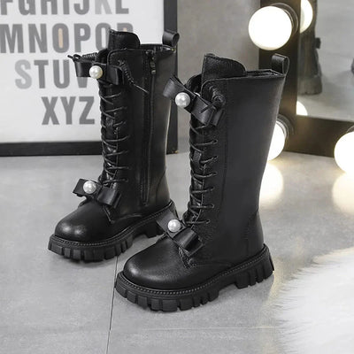 Stylish Pearl Bow Boots