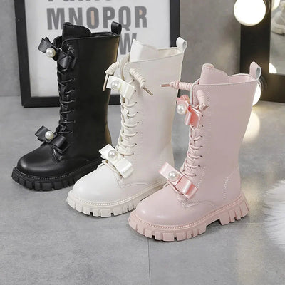 Stylish Pearl Bow Boots
